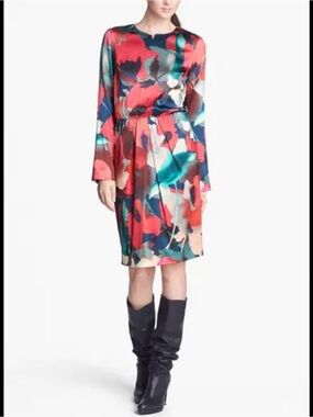 St. John collection abstract silk charmeuse dress